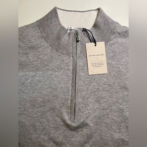 Peter Millar Whitaker Quarter-Zip Sweater Cotton Silk Gray Size XL $195
